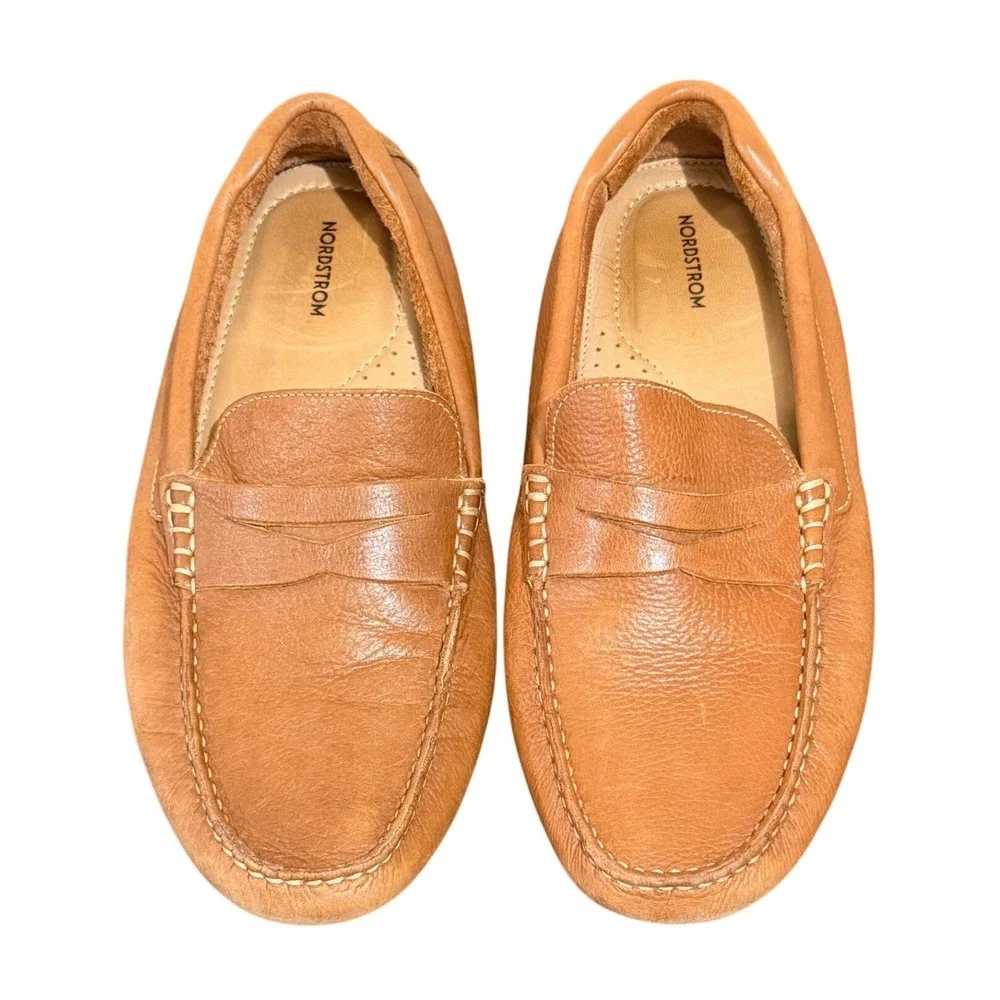 Nordstrom Mens Tan Brown Leather Penny Loafer Driving Shoes Brazil Size 9M